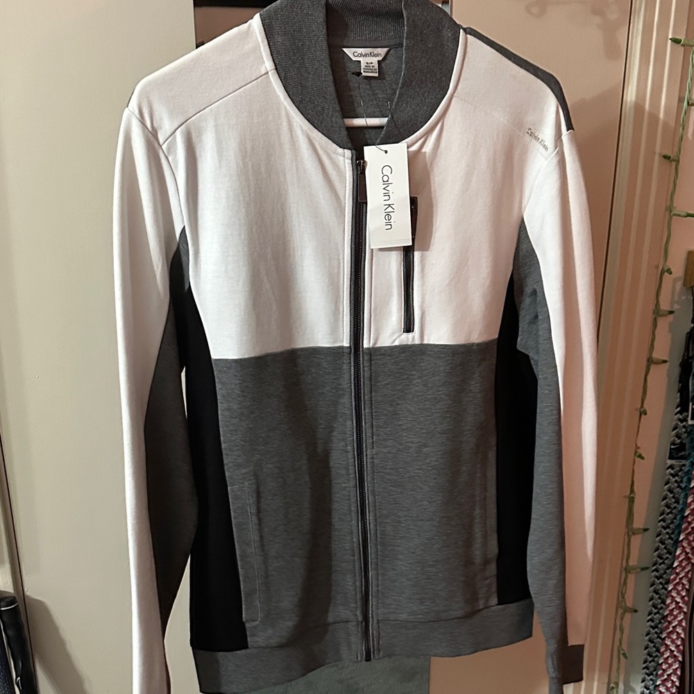 Calvin Klein Zip Up Lifestyle Performance Jacket Gray Black White Small new